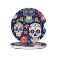 thumbnail image 1 of Round Ceramic Car Coasters 2 Pack Absorptive Clean Cork Bottom For Anti-Slip Use On Most Cars Festive Cute Sugar Skulls (2), 1 of 8