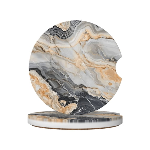 Round Ceramic Car Coasters 2 Pack Absorptive Clean Cork Bottom For Anti-Slip Use On Most Cars Gainsboro Marble_2