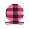 thumbnail image 1 of Round Ceramic Car Coasters 2 Pack Absorptive Clean Cork Bottom For Anti-Slip Use On Most Cars Hotpink Buffalo Plaid Check Tartan Scotland_1, 1 of 8