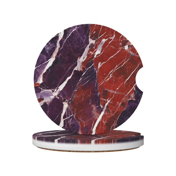Round Ceramic Car Coasters 2 Pack Absorptive Clean Cork Bottom For Anti-Slip Use On Most Cars Mediumvioletred Marble_2