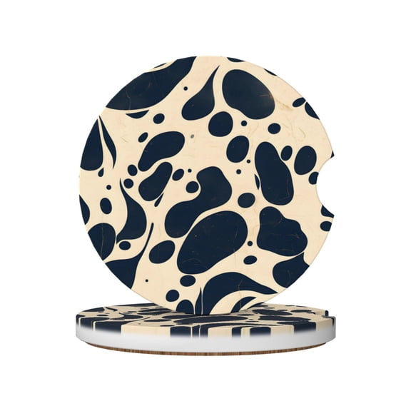 Round Ceramic Car Coasters 2 Pack Absorptive Clean Cork Bottom For Anti-Slip Use On Most Cars Milk Cow Skin Print Style Darkvoilet_1