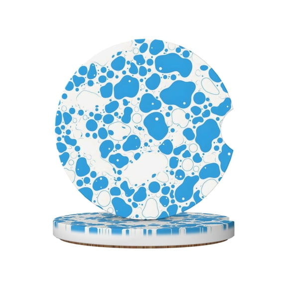 Round Ceramic Car Coasters 2 Pack Absorptive Clean Cork Bottom For Anti-Slip Use On Most Cars Milk Cow Skin Print Style Powderblue_3