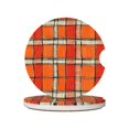 thumbnail image 1 of Round Ceramic Car Coasters 2 Pack Absorptive Clean Cork Bottom For Anti-Slip Use On Most Cars Orangered Houndstooth Checkered Hand-Drawn Sketch_3, 1 of 8