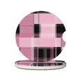 thumbnail image 1 of Round Ceramic Car Coasters 2 Pack Absorptive Clean Cork Bottom For Anti-Slip Use On Most Cars Plaid Fall Camo Pink_4, 1 of 8