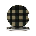 thumbnail image 1 of Round Ceramic Car Coasters 2 Pack Absorptive Clean Cork Bottom For Anti-Slip Use On Most Cars Springgreen Buffalo Plaid Check Tartan Scotland_2, 1 of 8