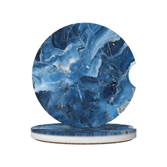 Round Ceramic Car Coasters 2 Pack Absorptive Clean Cork Bottom For Anti-Slip Use On Most Cars Steelblue Marble_2