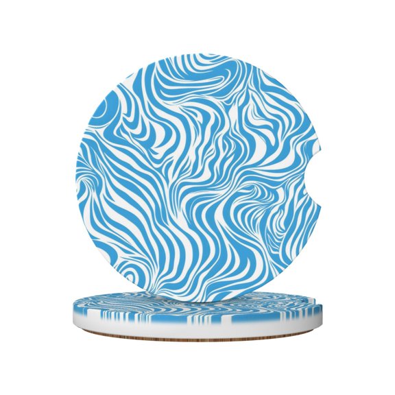 Round Ceramic Car Coasters 2 Pack Absorptive Clean Cork Bottom For Anti-Slip Use On Most Cars Zebra Print Style Lightblue_1