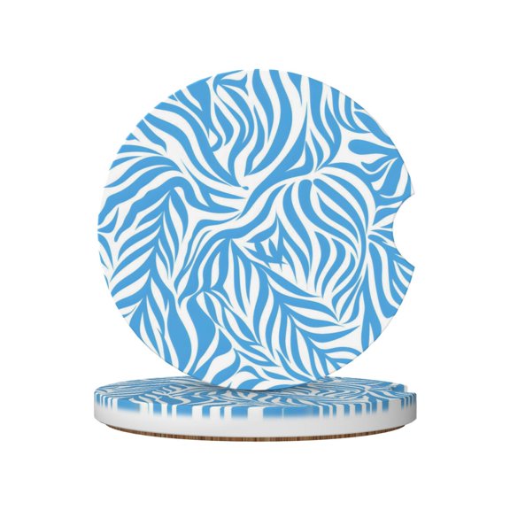 Round Ceramic Car Coasters 2 Pack Absorptive Clean Cork Bottom For Anti-Slip Use On Most Cars Zebra Print Style Lightblue_2