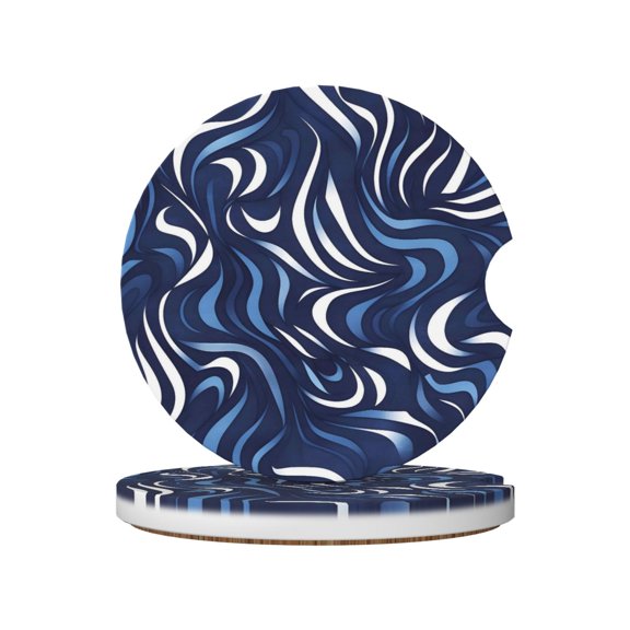 Round Ceramic Car Coasters 2 Pack Absorptive Clean Cork Bottom For Anti-Slip Use On Most Cars Zebra Print Style Lightblue_4