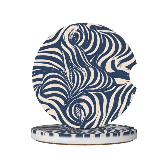 Round Ceramic Car Coasters 2 Pack Absorptive Clean Cork Bottom For Anti-Slip Use On Most Cars Zebra Print Style Steelblue_3