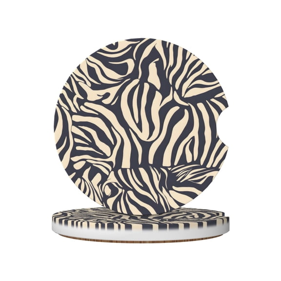 Round Ceramic Car Coasters 2 Pack Absorptive Clean Cork Bottom For Anti-Slip Use On Most Cars Zebra Skin Print Style Navy_4