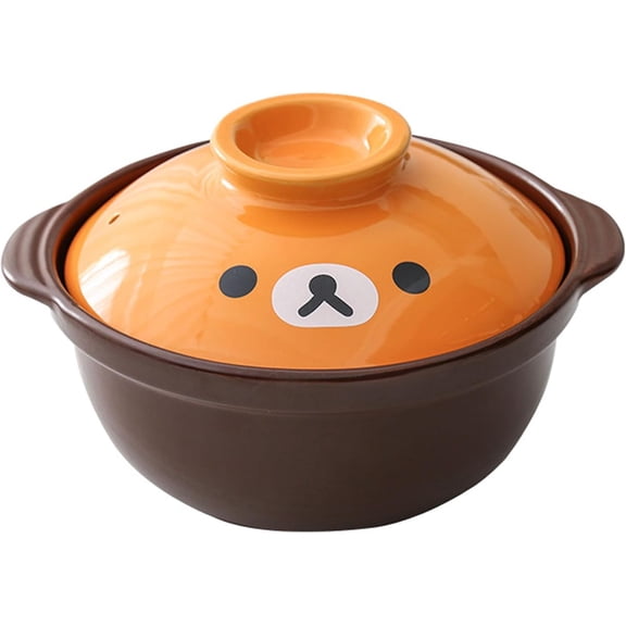 Round Ceramic Casserole Dish with Lid, 1.9L Ceramic Casserole Pan for Bakeware Oven, Ceramic Brown Casserole Clay Pot for Cooking Hot Pot