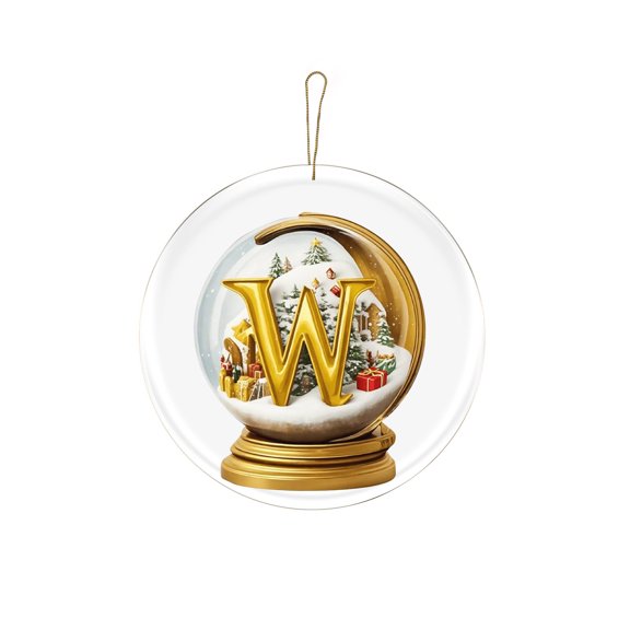 Round Ceramic Ornament with Snow Globe Style Letter A Print Hanging Ribbon Holiday Tree Decoration for Home Office Festive Display