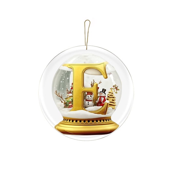 Round Ceramic Ornament with Snow Globe Style Letter A Print Hanging Ribbon Holiday Tree Decoration for Home Office Festive Display
