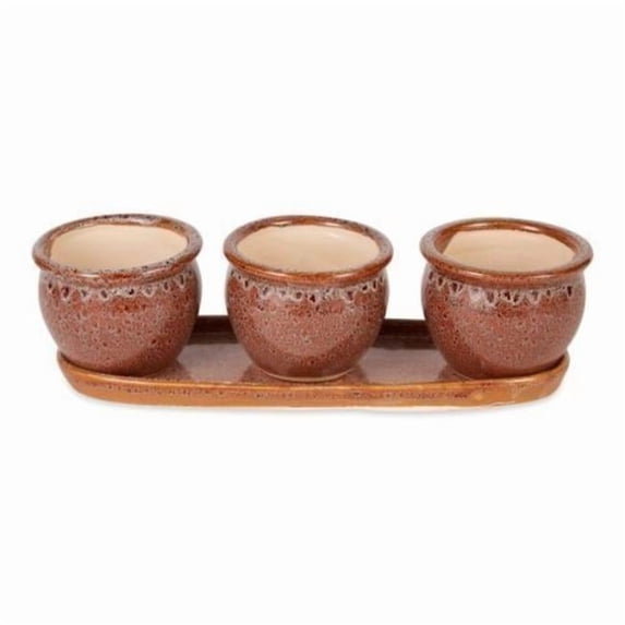 Round Ceramic Small Planter, Brown - Set of 3