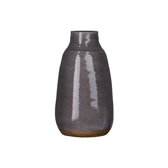 Round Ceramic Vase with Banded Bottom and Narrow Mouth,Large,Set of 2, Gray