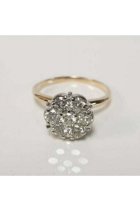 Round Certified Real Moissanite Cluster Engagement Ring 18K Yellow Gold Plated