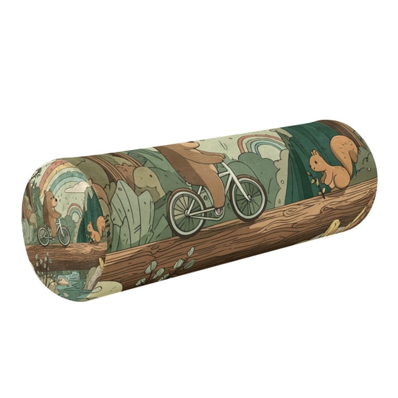 Round Cervical Pillow Cylindrical Pillow Lumbar Pillow Sofa Headrest Pillow Support For the Back, Neck and Head Bear and Squirrel