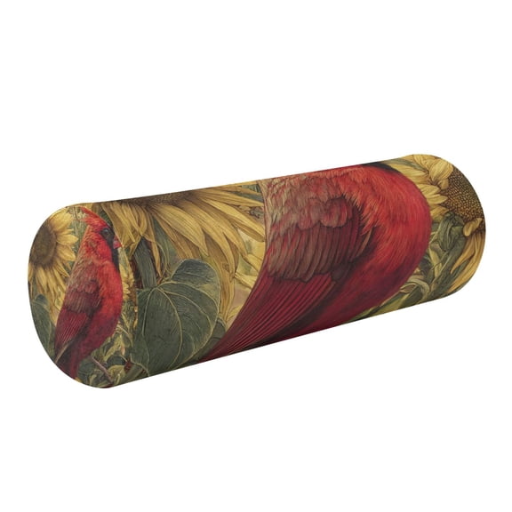 Round Cervical Pillow Cylindrical Pillow Lumbar Pillow Sofa Headrest Pillow Support For the Back, Neck and Head Big Red Bird