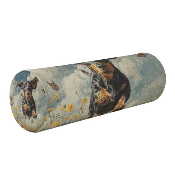 Round Cervical Pillow Cylindrical Pillow Lumbar Pillow Sofa Headrest Pillow Support For the Back, Neck and Head Black Dog