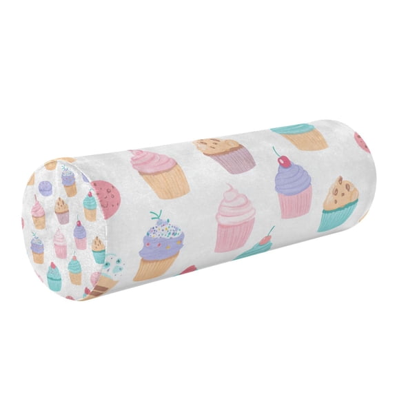 Round Cervical Pillow Cylindrical Pillow Lumbar Pillow Sofa Headrest Pillow Support For the Back, Neck and Head Cupcake Pattern Pastel