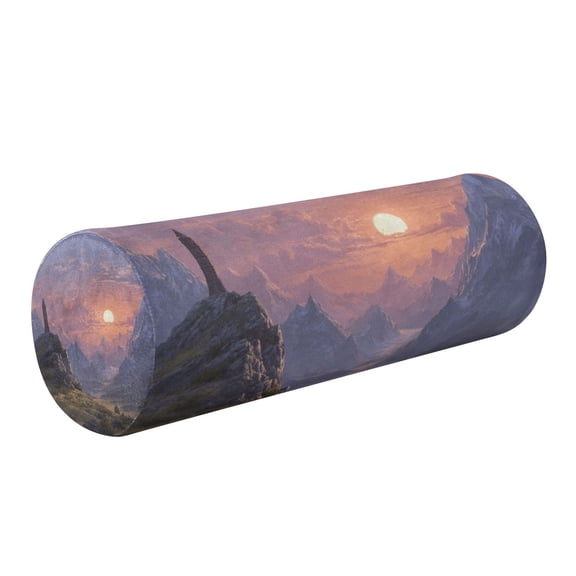 Round Cervical Pillow Cylindrical Pillow Lumbar Pillow Sofa Headrest Pillow Support For the Back, Neck and Head Fantasy Mountain Ancient Tower