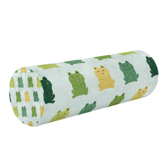 Round Cervical Pillow Cylindrical Pillow Lumbar Pillow Sofa Headrest Pillow Support For the Back, Neck and Head Green Frog Seamless