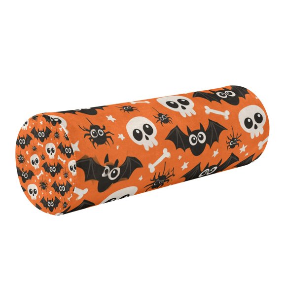 Round Cervical Pillow Cylindrical Pillow Lumbar Pillow Sofa Headrest Pillow Support For the Back, Neck and Head Orange Bat Skull
