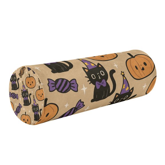 Round Cervical Pillow Cylindrical Pillow Lumbar Pillow Sofa Headrest Pillow Support For the Back, Neck and Head Orange Cat Gourd