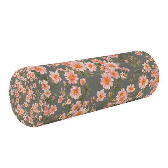 Round Cervical Pillow Cylindrical Pillow Lumbar Pillow Sofa Headrest Pillow Support For the Back, Neck and Head Orange Soft Flower