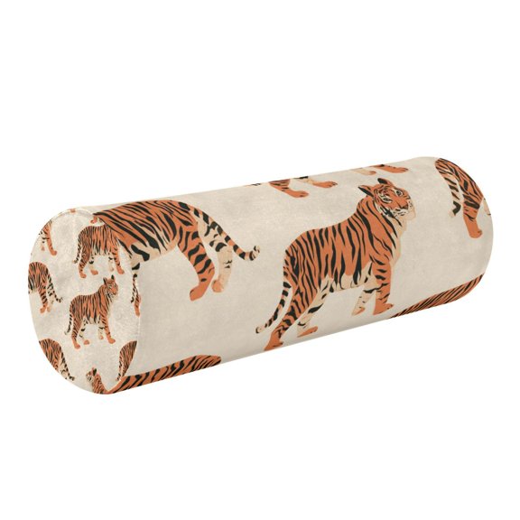 Round Cervical Pillow Cylindrical Pillow Lumbar Pillow Sofa Headrest Pillow Support For the Back, Neck and Head Orange Tiger Wild Stripes
