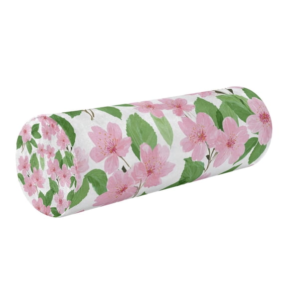 Round Cervical Pillow Cylindrical Pillow Lumbar Pillow Sofa Headrest Pillow Support For the Back, Neck and Head Pink Cherry Blossom Motif