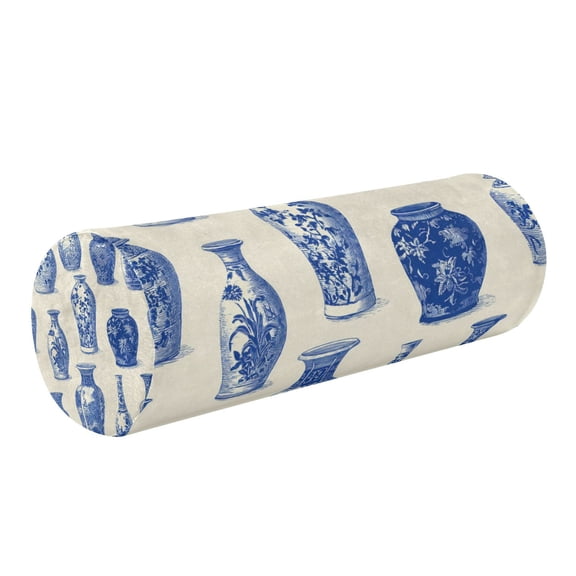 Round Cervical Pillow Cylindrical Pillow Lumbar Pillow Sofa Headrest Pillow Support For the Back, Neck and Head Porcelain Pattern