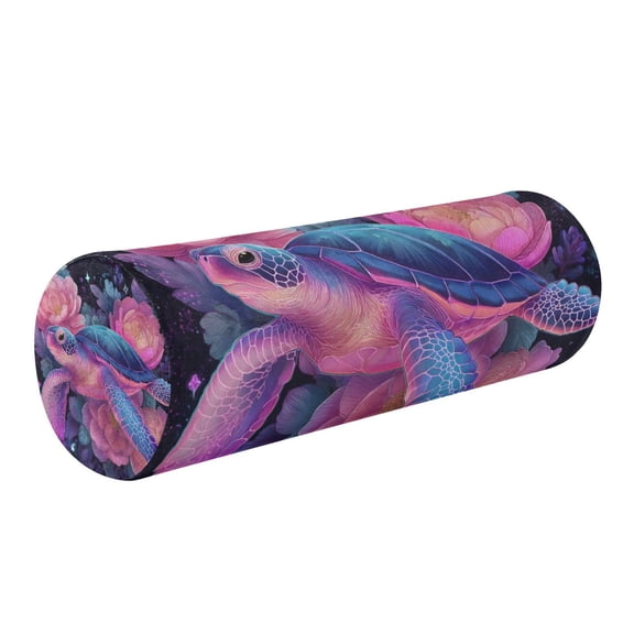 Round Cervical Pillow Cylindrical Pillow Lumbar Pillow Sofa Headrest Pillow Support For the Back, Neck and Head Purple Beautiful Turtle