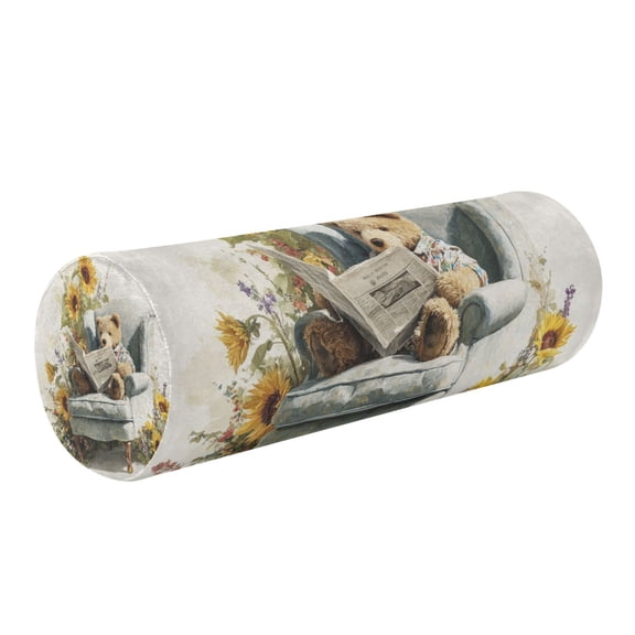 Round Cervical Pillow Cylindrical Pillow Lumbar Pillow Sofa Headrest Pillow Support For the Back, Neck and Head Watercolor Teddy Bear