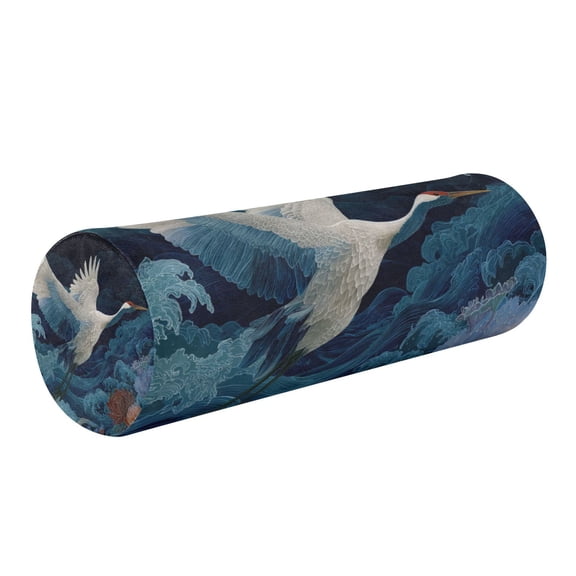 Round Cervical Pillow Cylindrical Pillow Lumbar Pillow Sofa Headrest Pillow Support For the Back, Neck and Head White Crane Moonlight