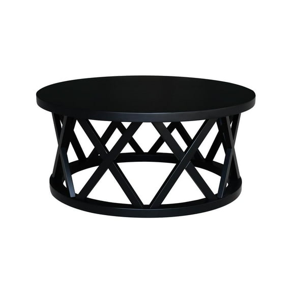 Round Ceylon Solid Wood Coffee Table Black