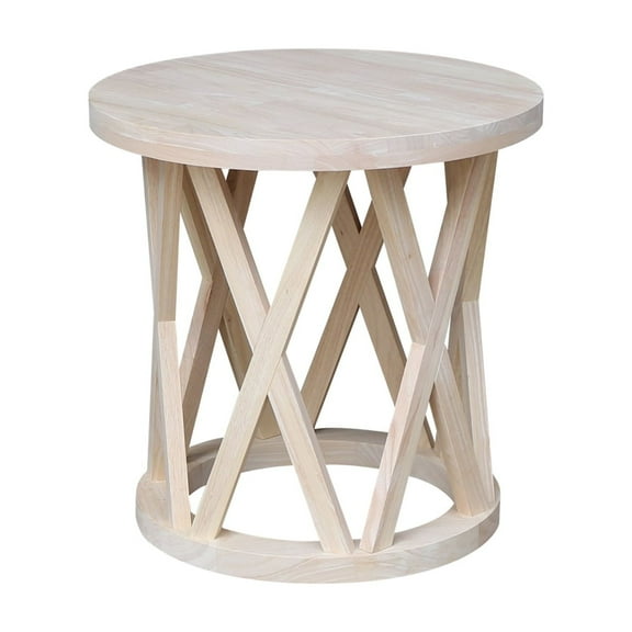 Round Ceylon Solid Wood End Table Unfinished