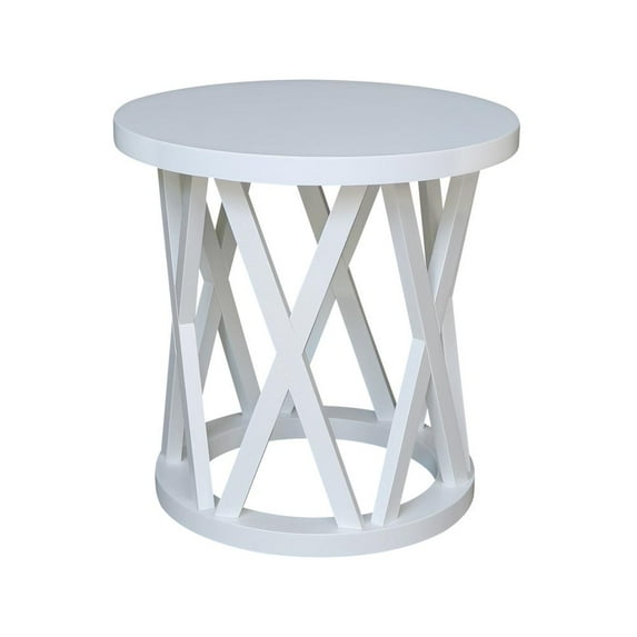 International Concepts Round Ceylon Solid Wood End Table White