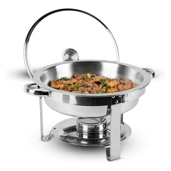 Round Chafing Dish 5 QT Buffet Servers and Warmers, Chaffing Servers with Covers, Catering, Chafer, Folding Stand, Food Warmer for Parties Buffets (1,5 Quart)