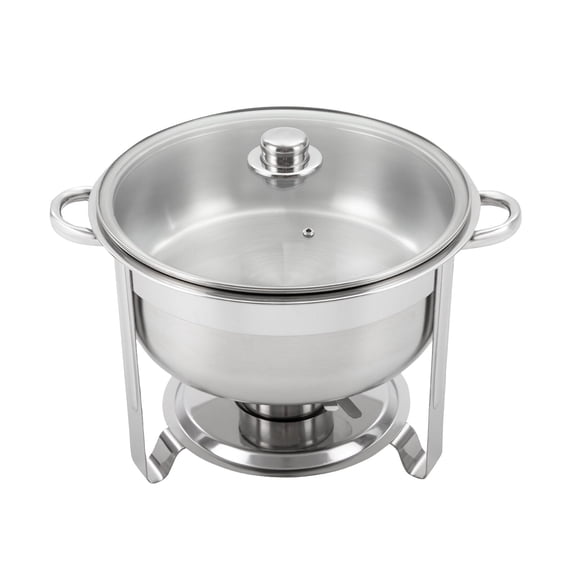 Round Chafing Dish, 8.5L Large Round Chafing Dish, Dual Pan Stainless Steel Food Warmer with Glass Lid, Polished Finish for Party & Catering