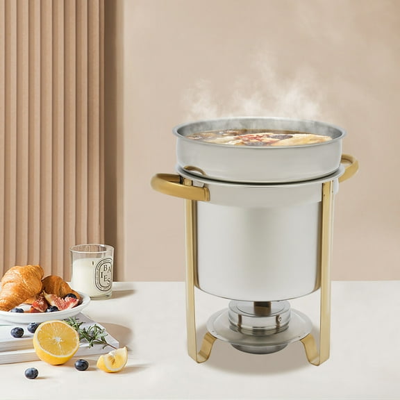 Round Chafing Dish Chafer Station Stainless Steel Buffet Server Food Warmer Soup Container
