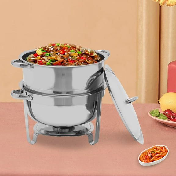 Round Chafing Dish W/Lid 14.2QT Buffet Server Chafer Food Warmer Stainless Steel for Celebrations, Parties