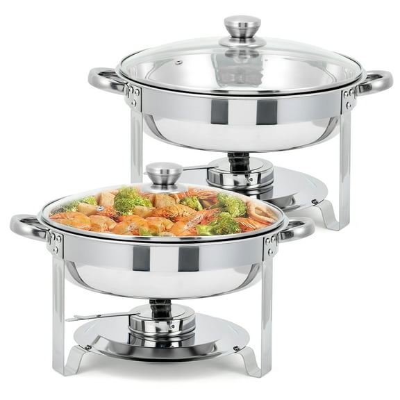 Round Chafing Dishes for Buffet, Stainless Steel Chafing Dish Buffet Set with Glass Lid, Food & Water Pans, Food Warmers Set with Fuel Holder for Weddings Parties Catering Events