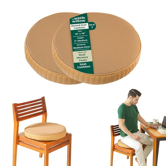 Round Chair Cushion Pad, Memory Foam Pillow, Seat Cushion, Standard Size - 16 Inch | High-Resilience Pillow, Hip Support & Back Pain Relief | Sitting Pillow, Office Chair Cushion - Set Of 2