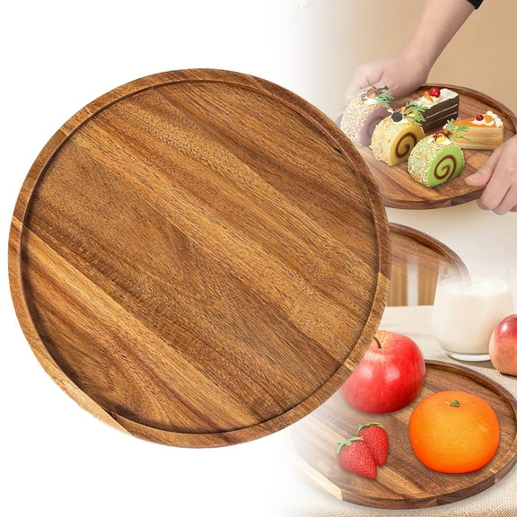 Round Charcuterie Board,Round Wood Tray, Acacia Wooden Serving Platter, Appetizer Charcuterie Board, Tray Organizer for Kitchen Table Centerpiece 7.87 x 7.87 x 0.8 inch