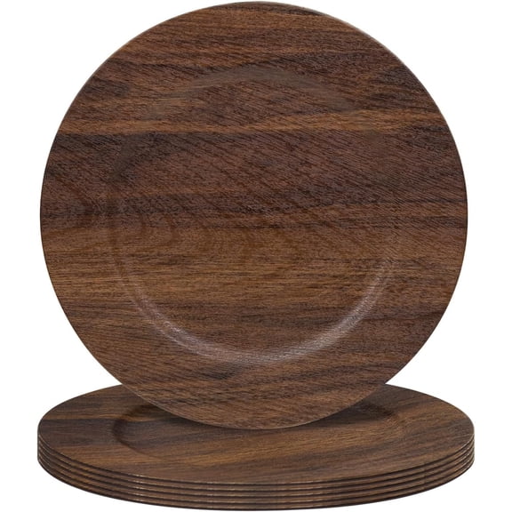 Round Charger Plates Set of 6, 13 Inch Brown Charger for Dinner Plates, Faux Plate Chargers, Rustic Table Chargers for Weddings, Party