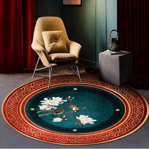 Lotus Flower Round Carpet Living Room Bedroom Yoga Mat Rugs Chinese Style Retro Non-slip Chair Mat Home ration Floor Mats