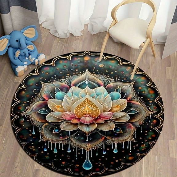 Round Chinese Style Lotus Carpet Chinese Painting Art Printed Rugs Living Room Bedroom r Carpet Bedside Non-slip Floor Mat