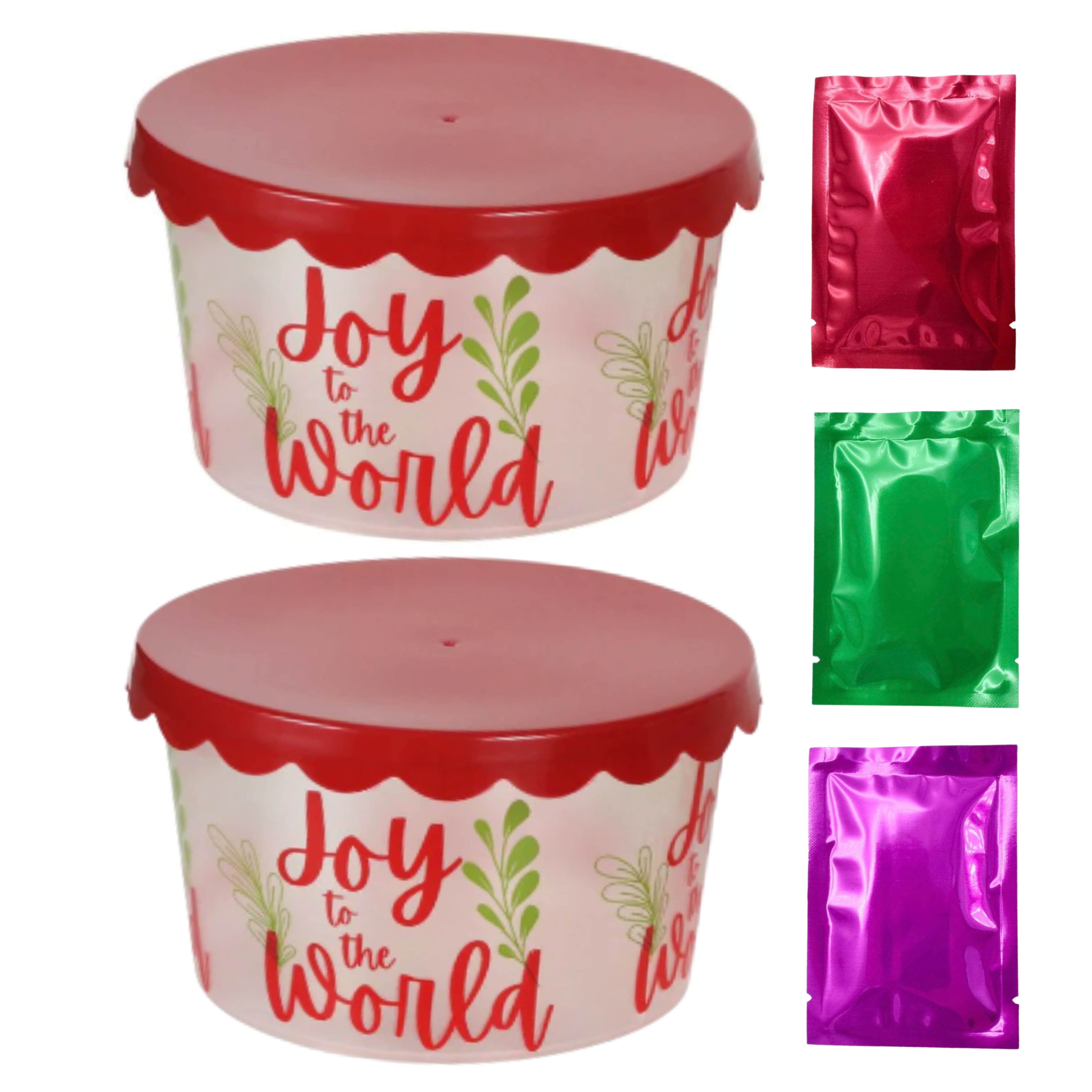 Round Christmas Containers Plastic Food Storage with Lids Joy to the
